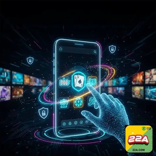 Imagem do aplicativo 22a mostrando funcionalidades, para o site 22a, plataforma de soluções digitais.